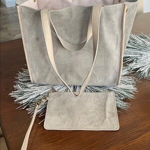 Margot NY Suede Tote and Clutch Set - Light Gray